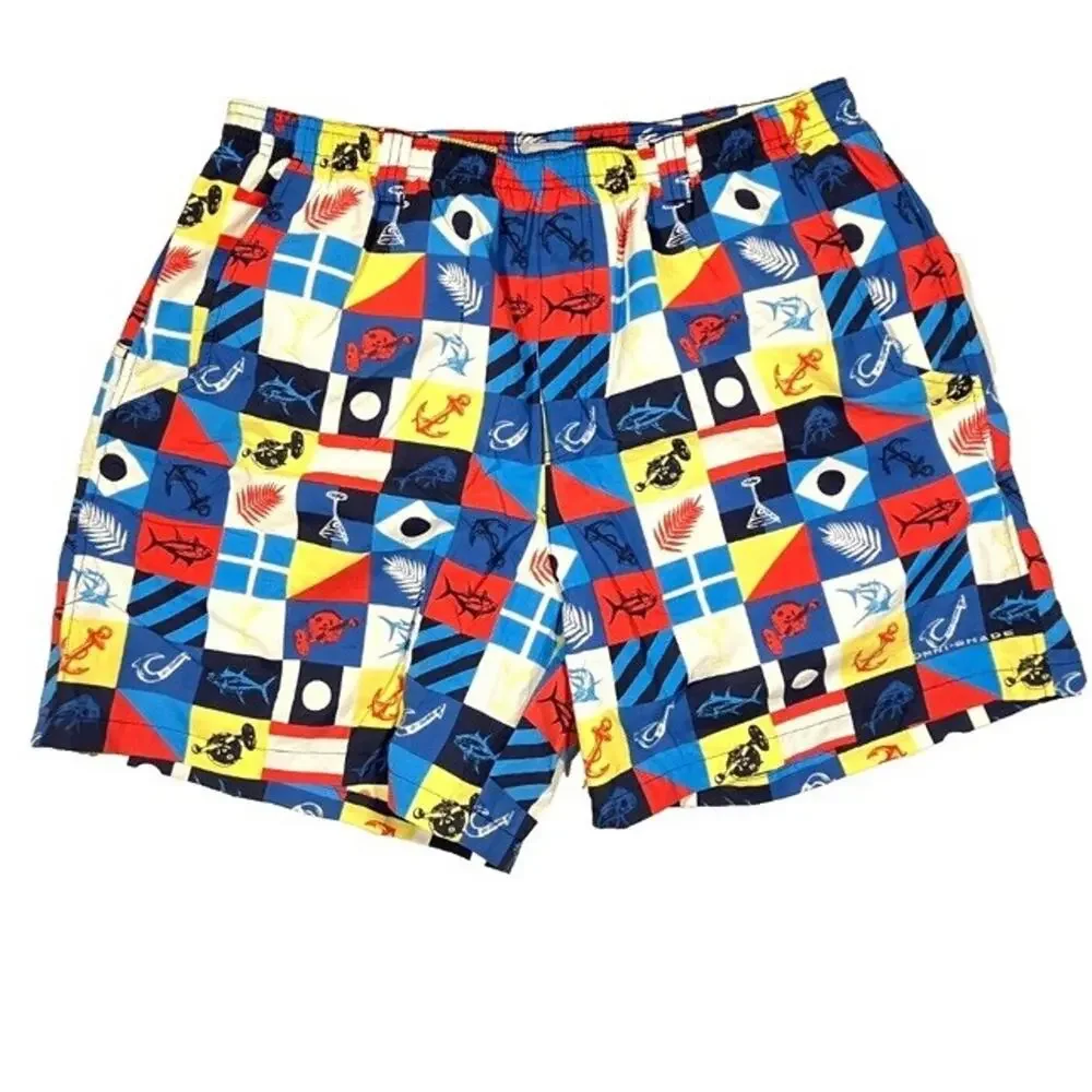 COLUMBIA PFG Men’s XL OMNI-SHADE Swim Trunks Colorful SAILING FLAGS‎ SHORTS Fish